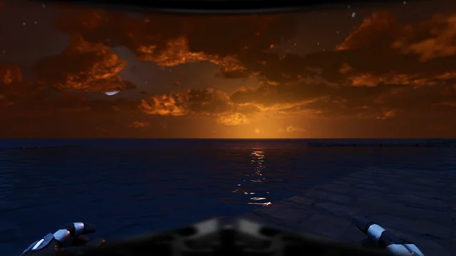 A fiery sunset over a calm ocean
