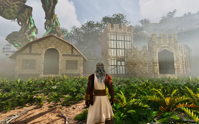 A stone house emerging from the mist