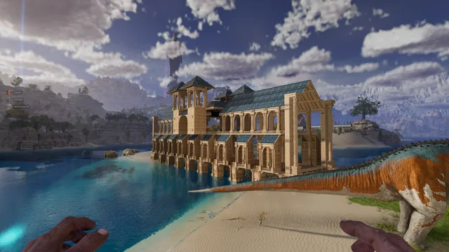 A grand waterside manor beside turquoise water